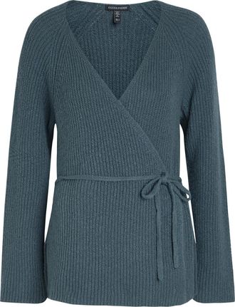 Eileen Fisher Eileen Fisher Ribbed Cotton-blend Wrap Cardigan - Blue - L (UK 18-20 / XL)