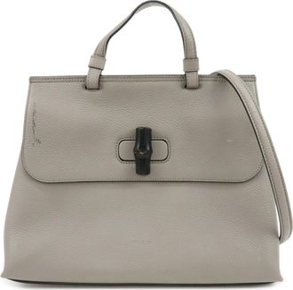 Gucci Bamboo Daily Top Handle Leather Gray Leather Handbag (Pre-Owned)
