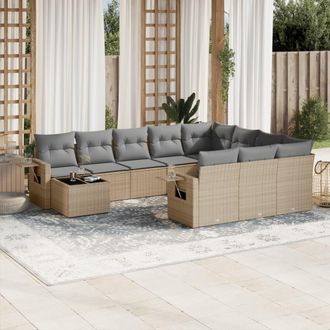 vidaXL Set De Sof&aacute;s De Jard&iacute;n 11pzas Con Cojines Rat&aacute;n Sint&eacute;tico Beige Vidaxl