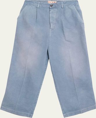 Marni Mens Faded Denim Wide-Leg Pants
