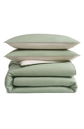 DKNY Reversible Vintage Washed Cotton Duvet & Sham Set in Green/Khaki at Nordstrom, Size Full