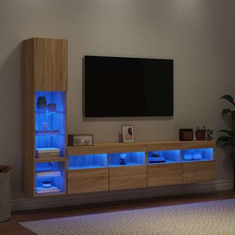vidaXL Vidaxl - Muebles Tv Pared Con Led 4 Pzas Madera Ingenier&iacute;a Roble Sonoma