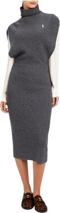 Twinset Vestido de punto acanalado con broche met&aacute;lico - Dresses - Mujer - Gris - S