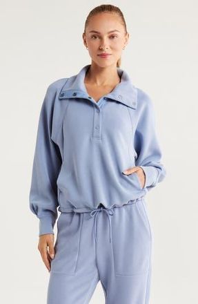 Zella Ultrasoft Snap Funnel Neck Sweatshirt in Blue Tempest at Nordstrom Rack, Size Large