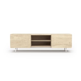 HERDASA Mueble Tv, Colecci&oacute;n Biscuit, En Melamina Con 2 Puertas Y 2 Estantes Centrales Abiertos. Roble
