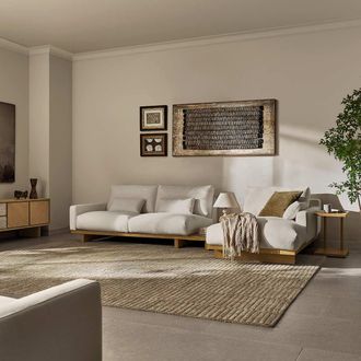 Castlery Performance Fabric Chaise Sectional Sofa with Removable Covers and Side Table - Grey, Light Brown | Mori by Castlery