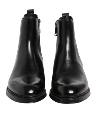 Dolce & Gabbana Black Chelsea Leather Mid Calf Boots Mens Shoes