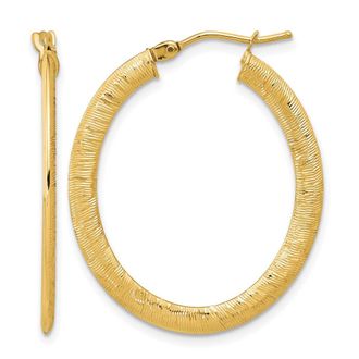 Diamond2Deal 14K Yellow Gold Textured Oval Shape Hoop Earrings