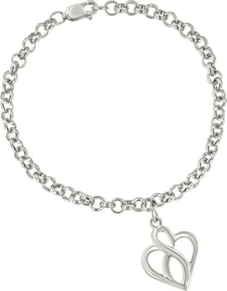 House of Brilliance 925 Sterling Silver Open Heart with Center Vertical Infinity Chain Charm Bracelet