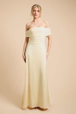 Oasis Womens Mesh and Satin Bardot Bridesmaid Dress - Yellow - Size 18 UK