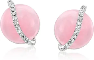 Ross-Simons Pink Jade and Diamond Swirl Earrings in Sterling Silver