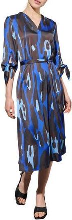Ming Wang Abstract Animal Crêpe de Chine Midi Shirtdress in Gentian Blue/dark Umber/sky at Nordstrom Rack, Size Xx-Small