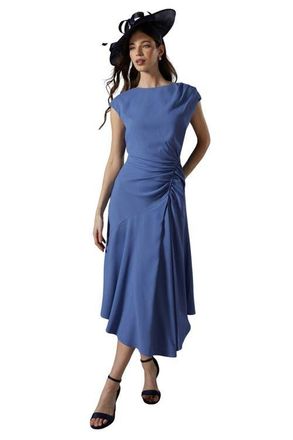 Coast Drape Side Cap Sleeve Midi Dress in Grey Blue at Nordstrom, Size 8