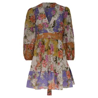 Zimmermann Pattie Belted Voile Wrap Mini Dress in Floral-Print Cotton