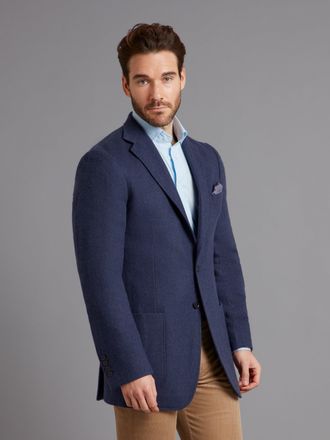 Oliver Brown Unstructured Jacket - Blue Herringbone Cashmere