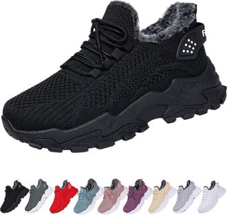Generic Womens Winter Warm Sneakers - Cozy Fur Lined Lightweight Walking Shoes for Comfortable Indoor and Outdoor Wear(Black,7.5-8)