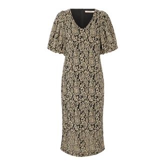 Rue de Femme RUE de FEMME, Midi Dresses, female, Brown, XS, Black Lyric Dress with Short Puff Sleeves