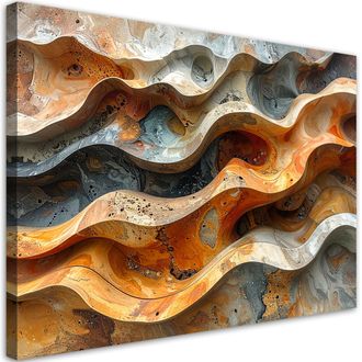 Feeby Cuadro En Lienzo, Estructuras Rocosas Org&aacute;nicas Abstractas En Colores Naranja Y Gris, 120x80