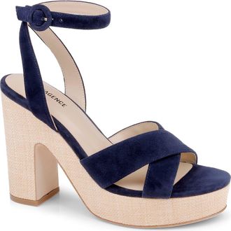 L'agence Sandrine Ankle Strap Platform Sandal in Midnight Suede at Nordstrom, Size 7.5
