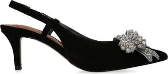 Kurt Geiger Womens Velvet Belgravia Bow Sling Heels - Black - Size UK 3