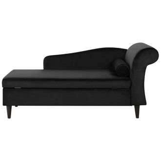 Beliani Beliani - Chaise Longue Tapizado En Terciopelo Negro Con Almacenamiento Versi&oacute;n Derecha Luiro