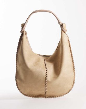 Abercrombie & Fitch Maxi borsa in camoscio sintetico beige con cuciture a sopraggitto-Neutro
