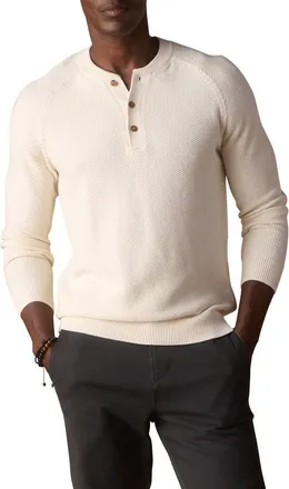 The Normal Brand Textured Cotton Blend Henley Sweater in Ivory at Nordstrom, Size Xx-Large