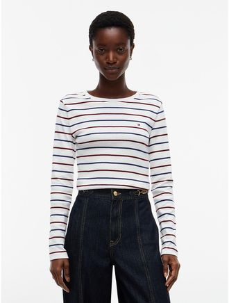 Tommy Hilfiger Womens Long-Sleeve Striped Favorite T-Shirt - Ecru Multi - XXL