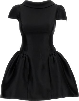 Self Portrait Black Taffeta Collared Mini Dress