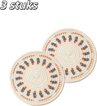 OEM Juego De 3 Piezas: Manteles Individuales Y Posavasos, Confeccionados En Algod&oacute;n Y Lino, Aislantes T&eacute;rmicos, Di&aacute;metro: 30 Cm, Color: Beige
