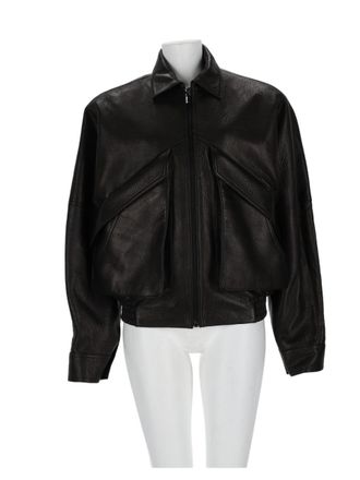 Magda Butrym Black Textured Sheep Leather Jacket