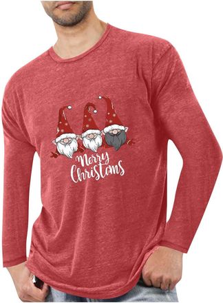 Generic Mens Christmas T Shirts Oversized Long Sleeve Round Neck Tops Lightweight Merry Christmas Santa Claus Pullover Casual Loose Sports Tshirts Comfortable