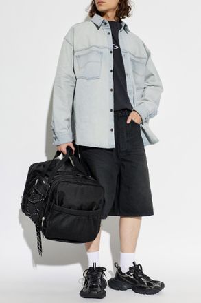 Balenciaga Denim Shorts With Logo, Mens, Black