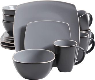 Gibson Home 16 Piece Soft Square Stoneware Dinnerware Set in Grey Matte