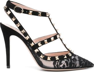 Valentino Garavani 100 mm Rockstud sandalen met kant - Zwart