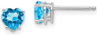 Diamond2Deal 14k White Gold 5mm Heart Blue Topaz Earrings