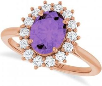 Allurez Oval Amethyst & Diamond Halo Ring 14K Rose Gold (1.56ct)