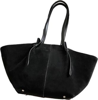 Generic Compatible For Retro Suede Large-Capacity Shoulder Bag Commuter Tote Simple(Black)