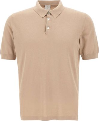 Eleventy Crepe Katoenen Gebreide Polo - Heren - Polos - Beige - S - Katoen - Tops