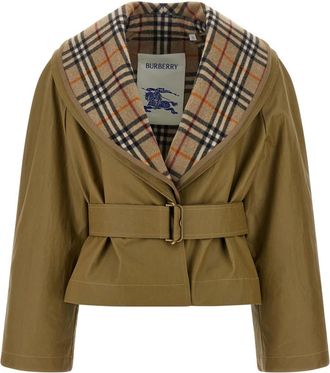 Burberry Cropped katoenen jas met geruite warmer - Dames - Blazers - Bruin - XS - Katoen - Jassen