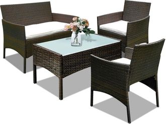 Vingo SWANEW Mobili da giardino in vetro Set di sedute per balcone Set di mobili da giardino Divano marrone