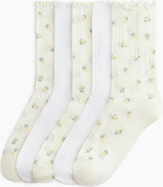 H&M 5er-Pack Socken in Pointellestrick - White