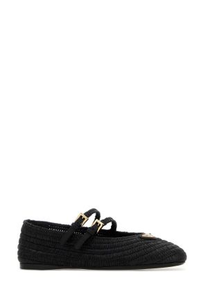 Prada Womens Black Raffia Ballerinas Nero Ballerine Flat Shoes