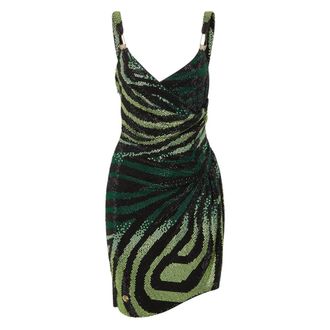 Philipp Plein Mini Jurk met Kristallen - Dames - Feestkleedjes - Groen - S - Polyester - Kleedjes