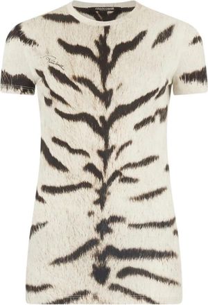 Roberto Cavalli T-shirt met tijgerprint - Dames - T-shirts - Wit - S - Katoen - Tops