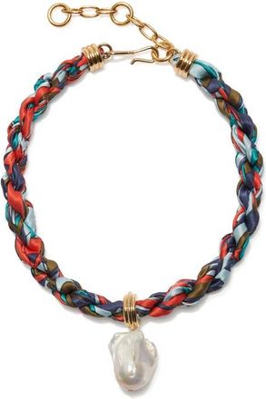 Lizzie Fortunato Ibiza Cultured Freshwater Pearl Pendant Woven Collar Necklace in Multi at Nordstrom