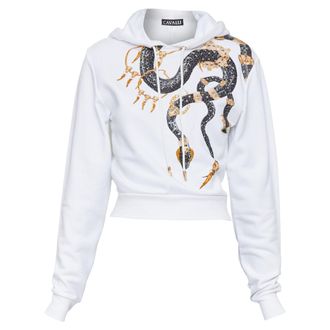 Roberto Cavalli cotton snake chain crop hoodie