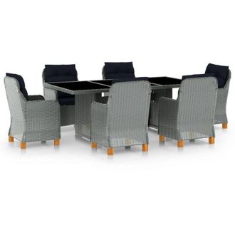 vidaXL Set Comedor Jard&iacute;n 7 Pzas Y Cojines Rat&aacute;n Sint&eacute;tico Gris Claro Vidaxl