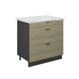 Vicco Mueble Bajo De Cocina Fame-line, Panel De Roble, 80 Cm Con 3 Cajones, Et M&aacute;rmol, Vicco