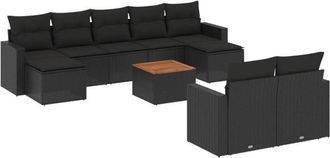 vidaXL Vidaxl - Set De Sof&aacute;s De Jard&iacute;n 10 Pzas Cojines Rat&aacute;n Sint&eacute;tico Negro